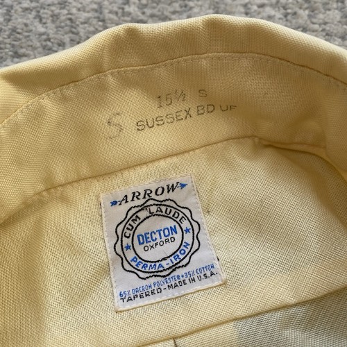Vintage 60s Arrow Small Yellow Sussex Short Sleeve Oxford Tapered Decton - Picture 4 of 8