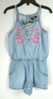 Limited Too Romper Girl's Sz 6 Cotton Bld Light Blue Spaghetti Strap Embroidered