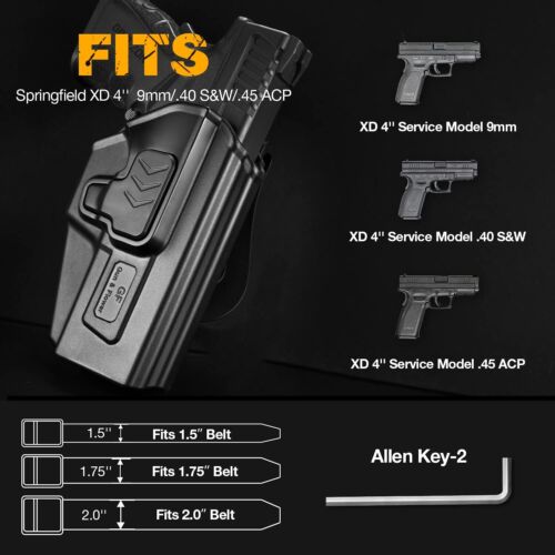 OWB Holster Fit Springfield XD 4'' Service Model 9MM/.40 S&W/.45 ACP Right Hand - Picture 2 of 6