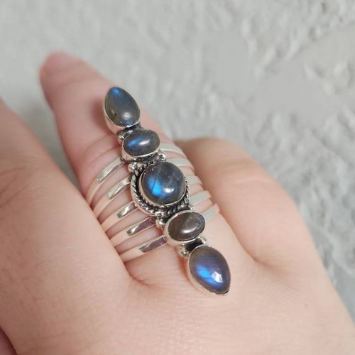 Labradorite Gemstone multi Stone long Ring, 925 Sterling Silver Handmade Ring - Picture 8 of 9
