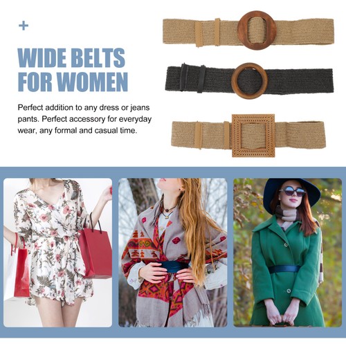 3Pcs Imitation Straw Woven Elastic Waist Belt Women Bohemian Dress Braided Belt - Picture 9 of 11