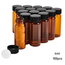 100pcs Amber Glass Vials 4ml with Screw Caps-Small Storage Containers for Liquid