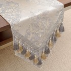 TOPLUXE Table Runner with Tassels, Jacquard Tablecloth (33x228cm, Beige)