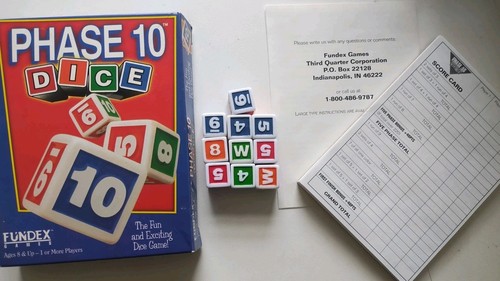 Juego de dados fase 10 de colección Fundex caja azul almohadilla de puntuación instrucciones completo 1998 - Imagen 3 de 3