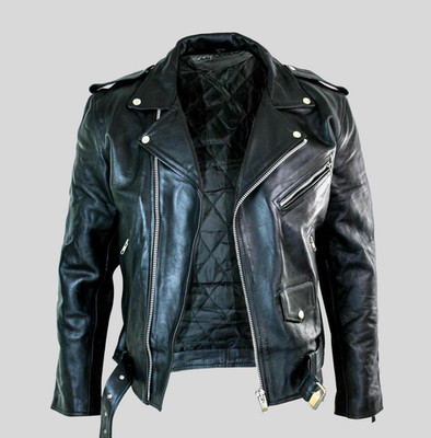 Mens Genuine Buffalo Leather Motorcycle Jacket Brando Style Black Biker V Jacket