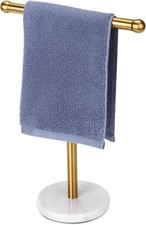 Gold Hand Towel Holder Stand with Heavy Marble Base, T-Shape Towel Rack, Free-St