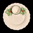 The Mane Lion Italy White Holly & Berry Plate Bowl Chip Dip Server Majolica