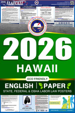 2026 Hawaii HI LABOR LAW POSTER (Federal & State) English Plain Paper