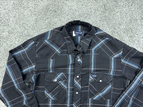 Vintage Wrangler Shirt Mens Medium Black Blue Plaid Pearl Snap Western 90s Rodeo - Picture 3 of 15