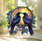 Black Raven Stained Glass Suncatcher, Gothic Crow and Rose Halloween Window