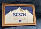 Vintage Busch Beer Framed Bar Mirror Sign 24”x20.5” Anheuser-Busch RARE