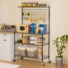 Kitchen Bakers Rack with Storage Shelf Adjustable, Large Microwave Cart with ...