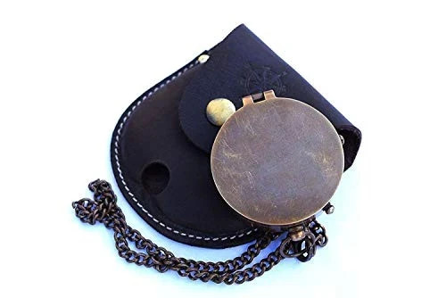 Engravable Compass Nautical Pocket Brass Compass with Leather Carry - 第 5/5 張圖片
