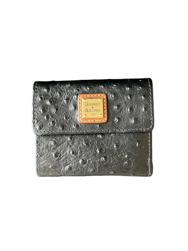 Dooney & Bourke Black Leather Ostrich Embossed Wallet with Red Interior
