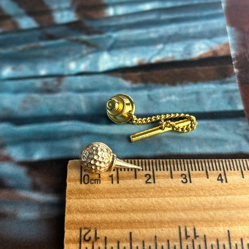 Hallmarked 9CT 375 Yellow Gold Tie Tack Pin Lapel Badge Golf Ball Tee Theme - Picture 15 of 15