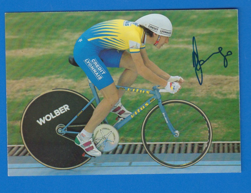 CYCLISME carte cycliste JEANNIE LONGO RECORDWOMAN DE L'HEURE Mexico 1989 Signée