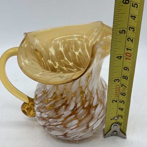 Amber Art Glass Vase Vintage Handblown Collectable Pitcher Creamer White Swirl - Picture 8 of 9