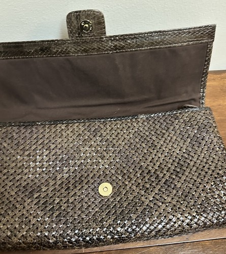 Vintage Carlisle braun Leder Korbgeflecht geflochten Clutch Kette Riemen Handtasche - Bild 3 von 14