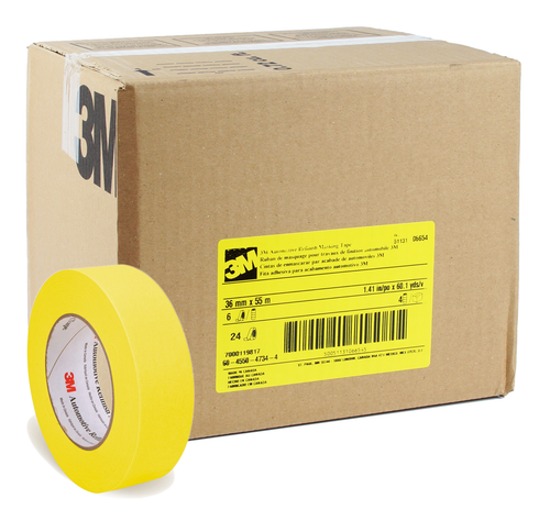 3M 06654 Automotive Refinish Yellow Masking Tape Rolls 1.5 in. (Case/24 Rolls) - Picture 2 of 2