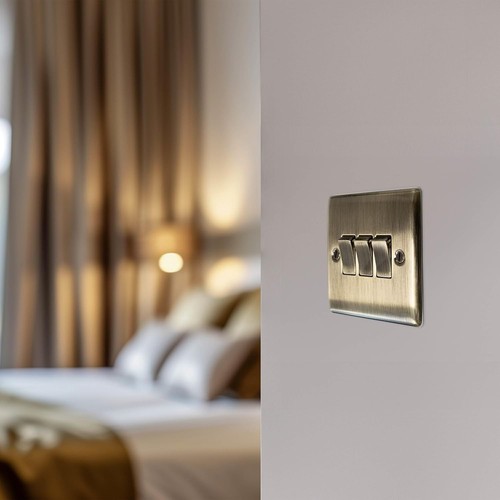 BG Electrical Triple Wall Light Switch 2 Way Raised Slim Profile Antique Brass - Picture 5 of 8
