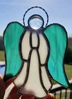 Vtg Angel Hanging Suncatcher Teal & Ivory Iridescent  5" 