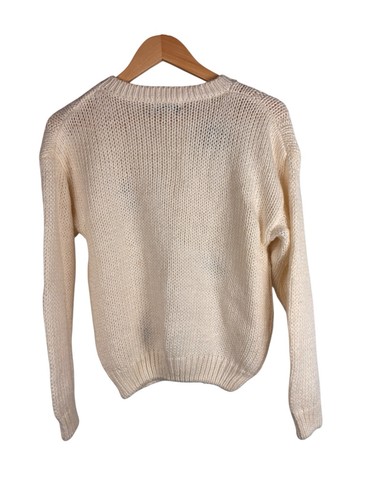 Handgewebte Johannisbeeren Vintage Grobstrick Blume Elfenbein Pullover Medium Cottagecore - Bild 5 von 8