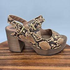 Free People Sandals Womens 6.5 37 Snake Print Leather Wooden Heel Platform Clogs