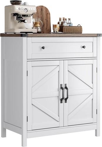 ChooChoo Kitchen Storage Cabinet, Coffee Bar Farmhouse Buffet White - Picture 8 of 9
