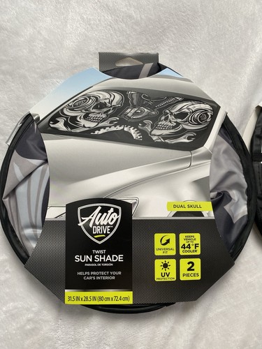 2 Nuevo en Paquete Parabrisas de Coche Auto Drive Twist Parasol Doble Calavera Ajuste Universal 2 piezas - Imagen 2 de 5