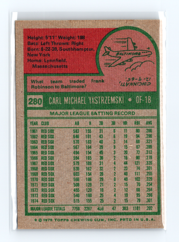 1975 Topps - Carl Yastrzemski #280 - Picture 2 of 2