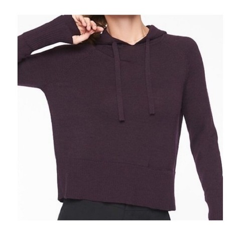 ATHLETA Verona Wool Auberge Purple Washable Merino Wool Mix Hoodie Sweater Sz.LL - Picture 3 of 13