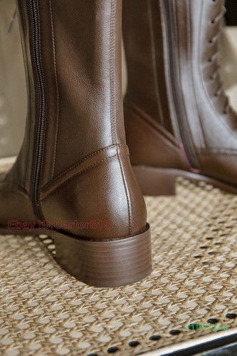 Women Leather Mid Calf Knee High Combat Boots Riding Military Lace Up Shoes  - Bild 10 von 20