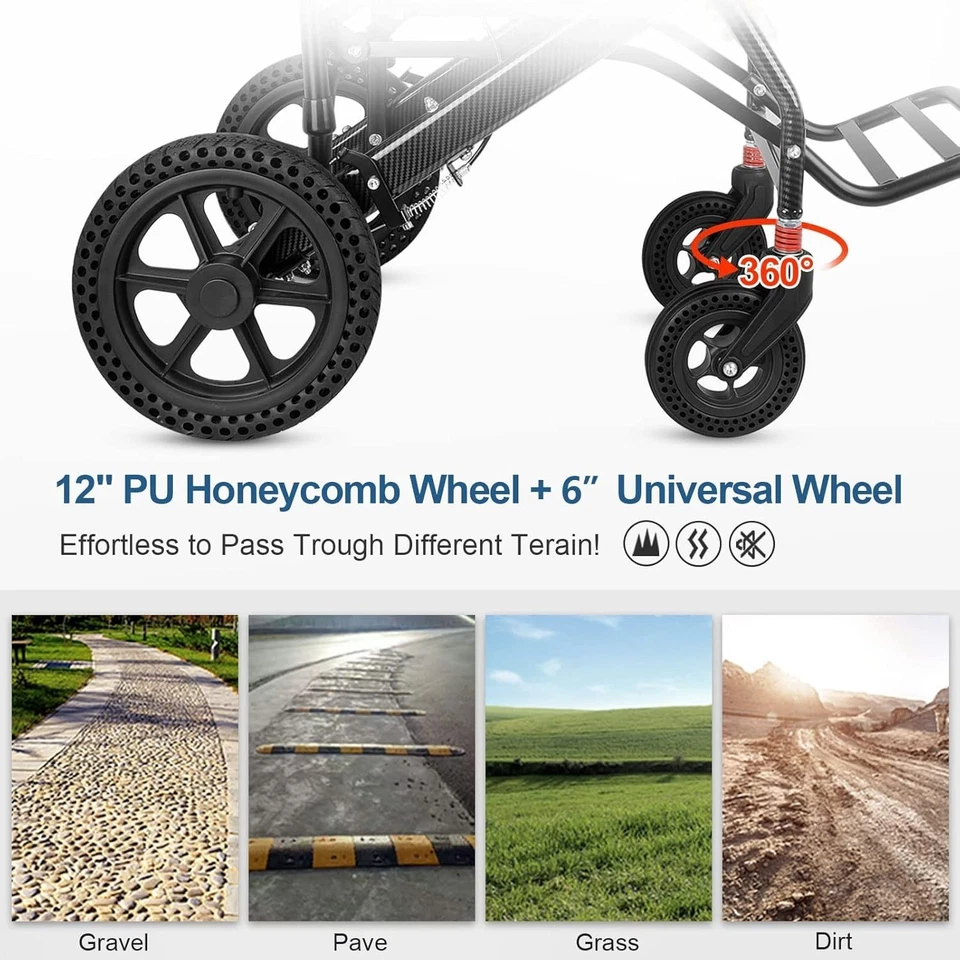 Schwarzer, Zusammenklappbarer Transportrollstuhl, 11,8kg Ultraleichter Rollstuhl - Bild 4 von 4