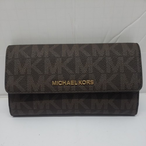 Michael Kors Brown Jet Set Signature Large Trifold Travel Wallet