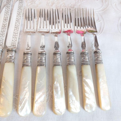 Juego de cubiertos perla blanca, plata pura, madreperla, cuchillo, tenedor, antiguo - Imagen 3 de 10