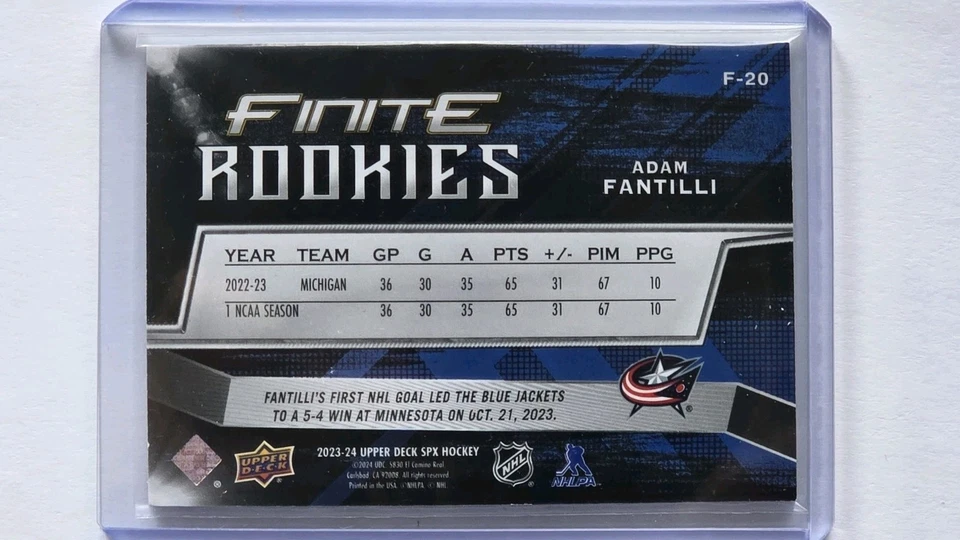 2023-24 Upper Deck SPX Finite Rookies Blue Adam Fantilli Rookie 015/199 #F-20 - Image 2 of 2
