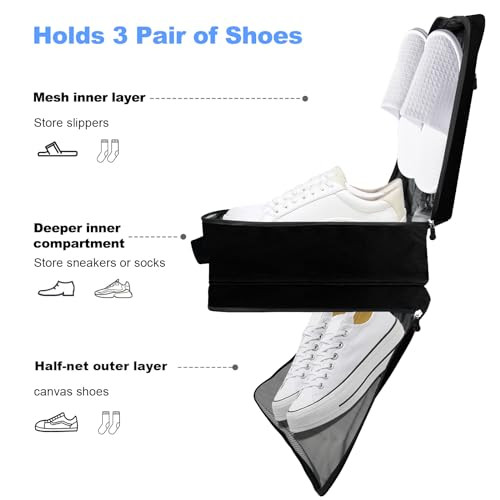 Bolsas de zapatos grandes para viajes, bolsa de viaje para zapatos tiene capacidad para 3 pares de zapatos, negras - Imagen 3 de 7