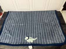 Parent's Choice Dinosaur Blanket Blue Plush With Mint Green Dino EUC