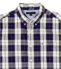 Tommy Hilfiger 80 s 2 Ply Plaid Shirt Mens Lg Blue Check Long Sleeve Button Down