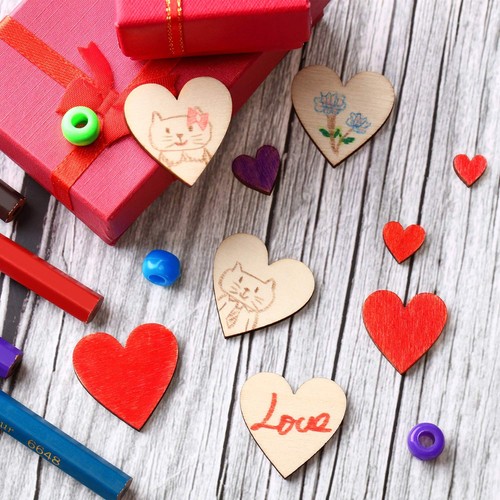 500 Pieces Wood Heart Cutouts Unfinished Wooden Slices Blank Heart Embellishm... - Picture 5 of 7