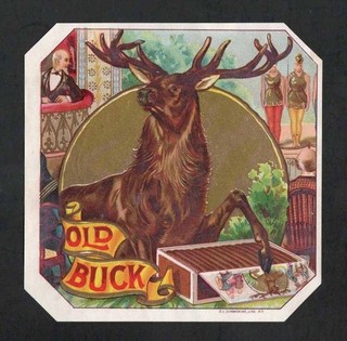 EX RARE Cigar Box Outer Sample Label OLD BUCK Deer in Theater