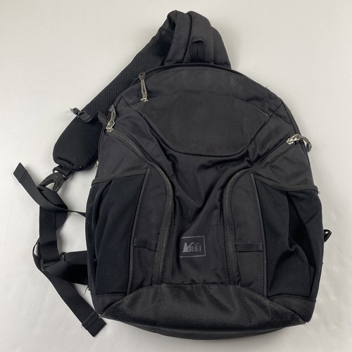 REI Sling Backpack Padded Laptop Travel Hike Multi Pockets Black Cordura Fabric