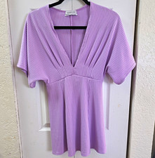 Urban Outfitters Purple Ribbed Knit V-Neck Short Sleeve Pullover Dress PS