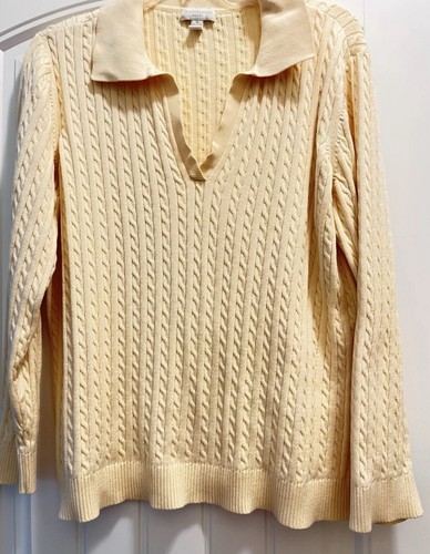 Charter Club Woman 1X Pullover LS Cable Knit Cotton Polo Sweater Butter Yellow - Picture 7 of 8