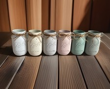 Set of 6 chalk painted distressed mason jar vases  mix  match colors 