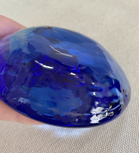 FIRE AND LIGHT Cobalt Recycled Glass Candle Stand Disc Paperweight 4.5” - Picture 2 of 9