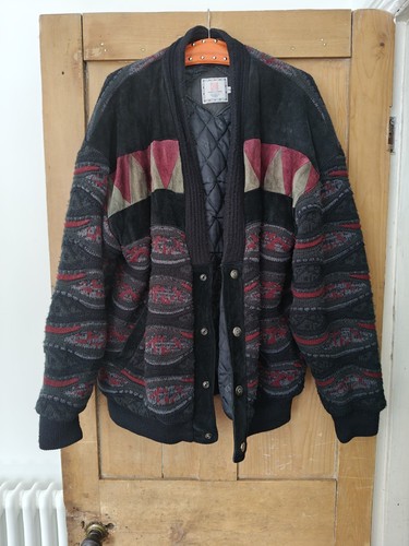 Vintage Coogi Style Suede Knitted Jacket Over Coat Thick 90s XL Celio - Picture 16 of 24