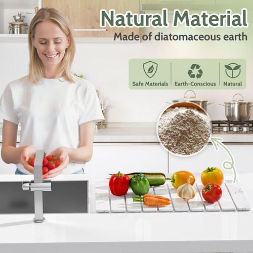 Stone Drying Mat for Kitchen Counter - 24x16 Inches Foldable Quick-Dry, Stone... - Picture 8 of 8