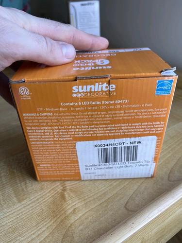 6pk Sunlite 60Watt 2700K Warm White E26 Base Decorative Chandelier Bulb new box - Picture 3 of 3