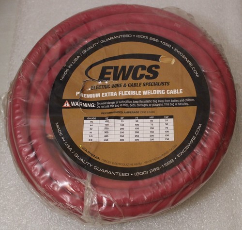 NEU EWCS Premium Extra Flexibles Schweißkabel 2/0 Stärke 25 Fuß, 600 V Kupferrot